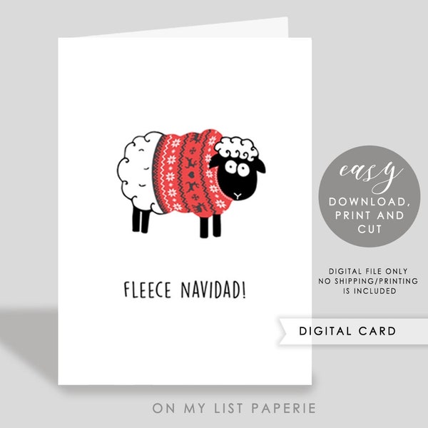 Fleece Navidad Christmas Card Printable, Funny Christmas Card, Sheep Christmas Card, Happy Holidays Card, Merry Xmas card, Feliz Navidad,