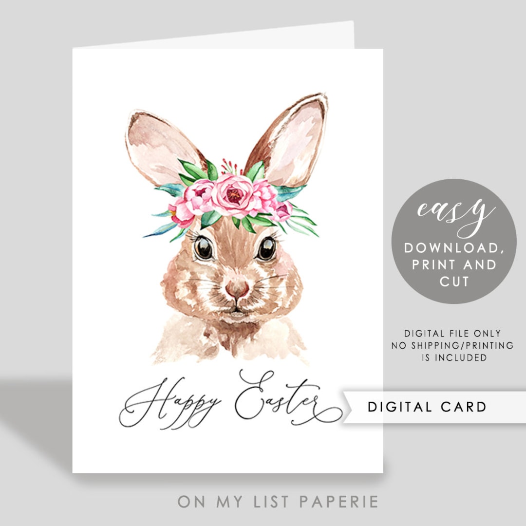 HAPPY EASTER Printable Card, Printable Easter BUNNY Card Digital