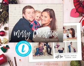 Christmas Card Template,Photo christmas card,editable Holiday Card, Happy Christmas Card, Merry Christmas, TEMPLETT #600