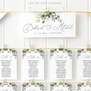 Greenery Wedding Seating Chart Cards Template 2 Sizes (4x6" and 5x7"), Eucalyptus Seating Chart Cards Template Download,INSTANT DOWNLOAD #50