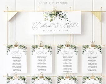 Greenery Wedding Seating Chart Cards Template 2 Sizes (4x6" and 5x7"), Eucalyptus Seating Chart Cards Template Download,INSTANT DOWNLOAD #50