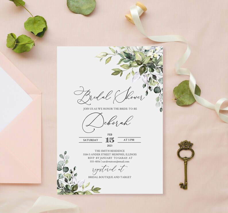 BRIDAL SHOWER invitation template, Greenery Bridal Shower invite template, Greenery bridal shower Templett instant download templett#50 image 8