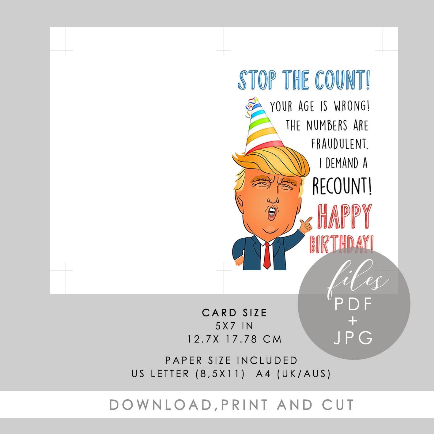 Trump Birthday printable Card Funny Donald Trump Birthday | Etsy