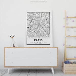 Paris City Map Printable, Black and White City Map Poster Download ...