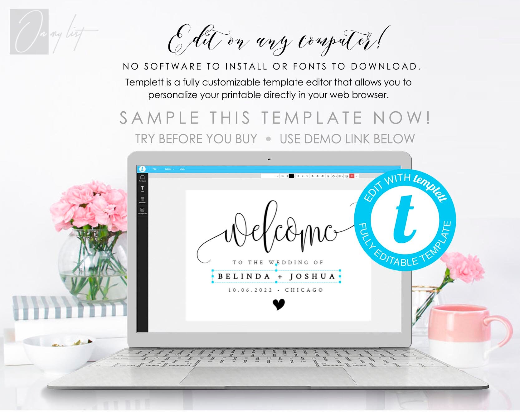 Welcome Sign Wedding Template Black and White Wedding Welcome - Etsy