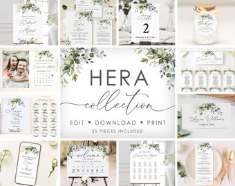 Wedding bundle template download, Greenery wedding template bundle 35 pieces included, Greenery invitation set 36 pieces TEMPLETT #50 • HERA