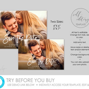 Electronic Printable Save the Date invitation with photo, 100% Editable Two sizes 4x6 & 5x7 1080x1920 px INSTANT DOWNLOAD, TEMPLETT 44 image 3