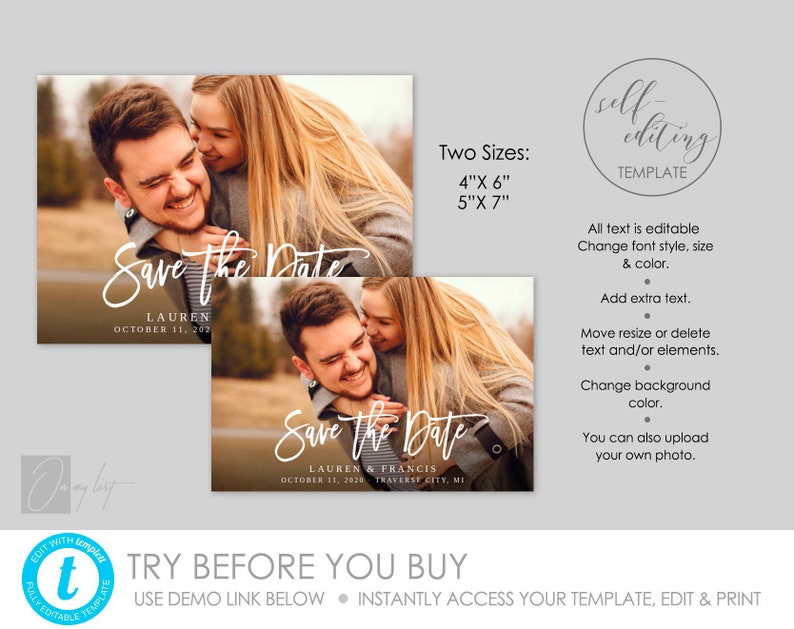 Electronic Printable Save the Date invitation with photo, 100% Editable Two sizes 4x6 & 5x7 1080x1920 px INSTANT DOWNLOAD, TEMPLETT 44 image 3
