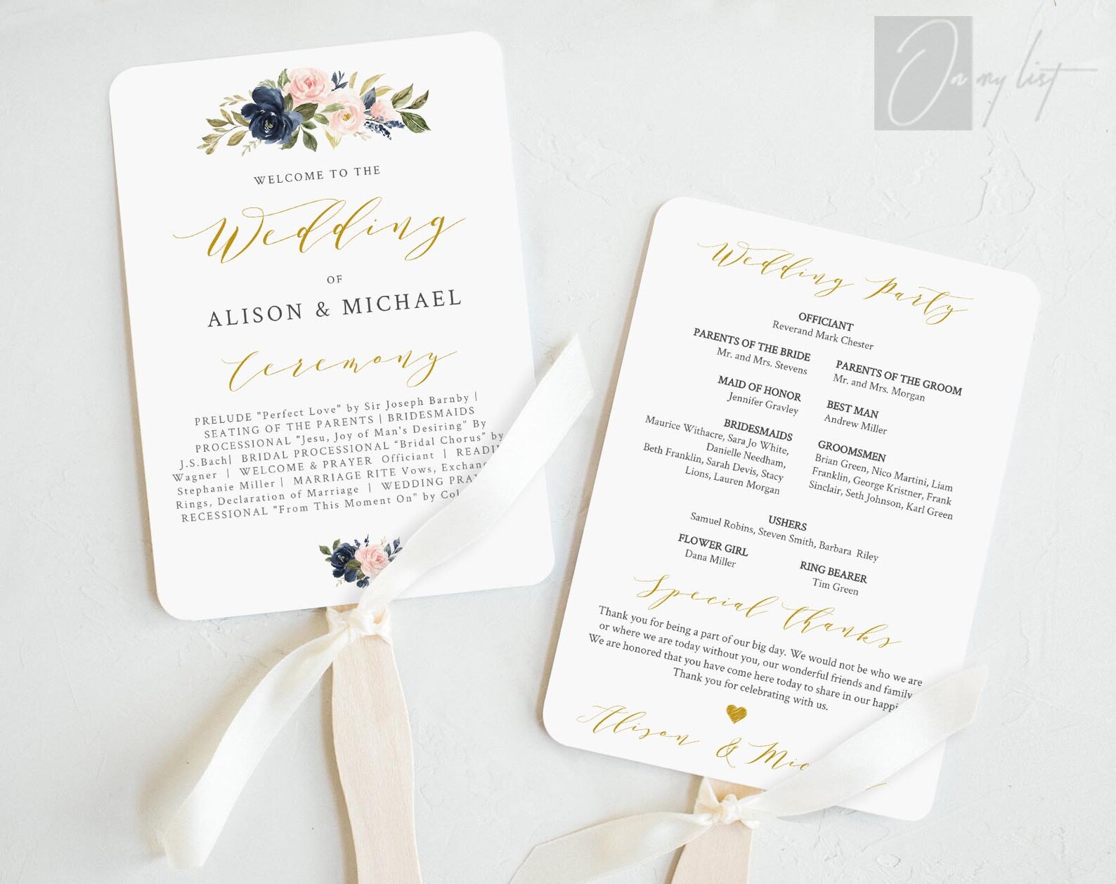 Navy Wedding Program Template Wedding Program Fan Template - Etsy