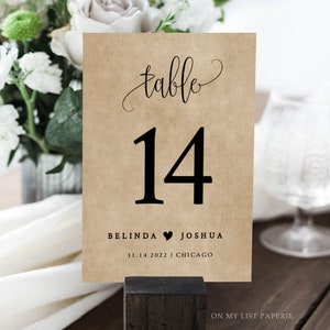 Kraft Table Number Template, Table Numbers, Printable Table Numbers, Table Numbers Wedding, Calligraphy, 4x6, 5x7, Instant Download #25