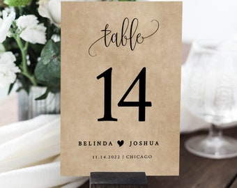 Kraft Table Number Template, Table Numbers, Printable Table Numbers, Table Numbers Wedding, Calligraphy, 4x6, 5x7, Instant Download #25