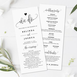 Wedding Program template, Editable Template, INSTANT DOWNLOAD, Tall Program, Black and white wedding program, rustic wedding program #25