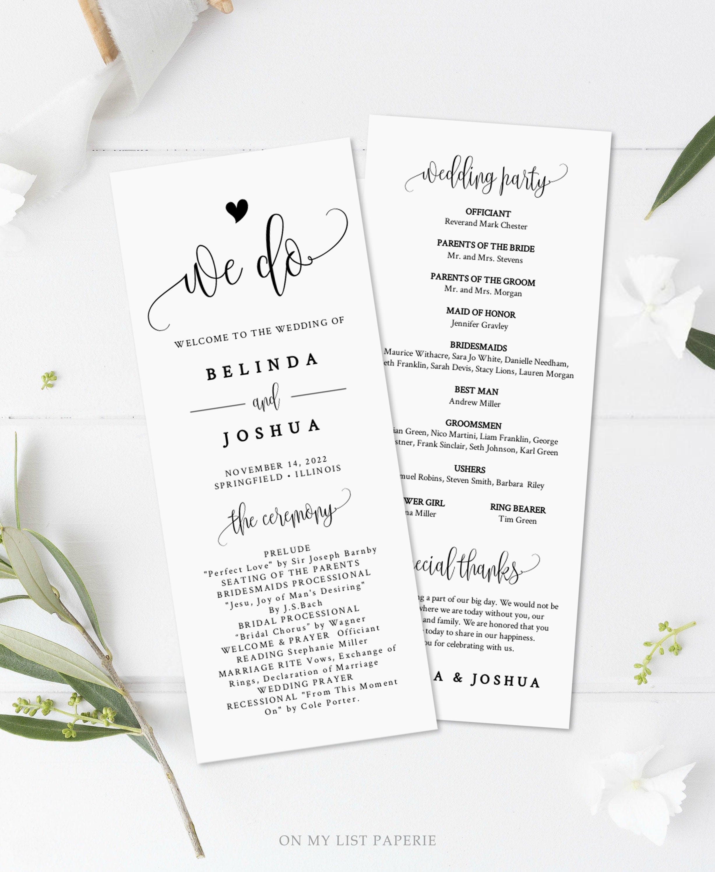 Wedding Program Template Editable Template INSTANT DOWNLOAD Etsy