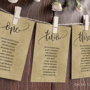 Kraft Wedding Seating Cards Template 2 Sizes (4x6" and 5x7"), Seating Chart Pink Gold, Printable, INSTANT DOWNLOAD, 100% Editable #25
