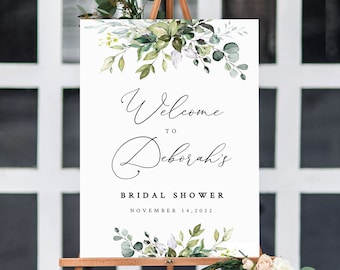 Welcome BRIDAL SHOWER SIGN template Bridal Shower welcome sign template Greenery bridal shower decorations instant download templett#50