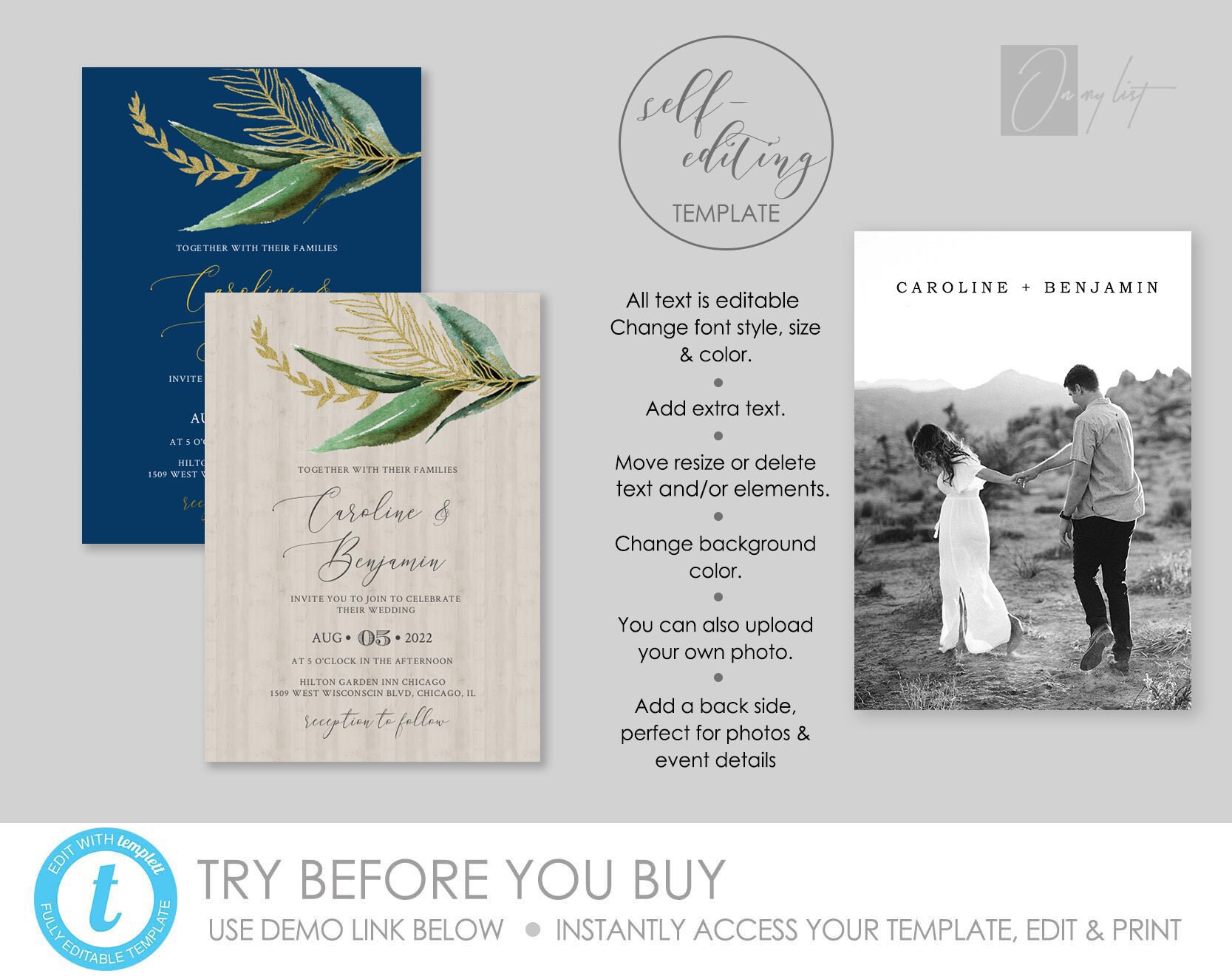 Greenery Wedding invitation template set INSTANT DOWNLOAD Etsy