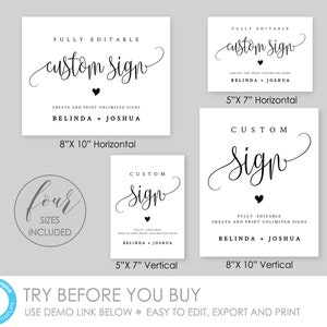 Printable CUSTOM SIGN TEMPLATE Printable Editable Template Wedding ...