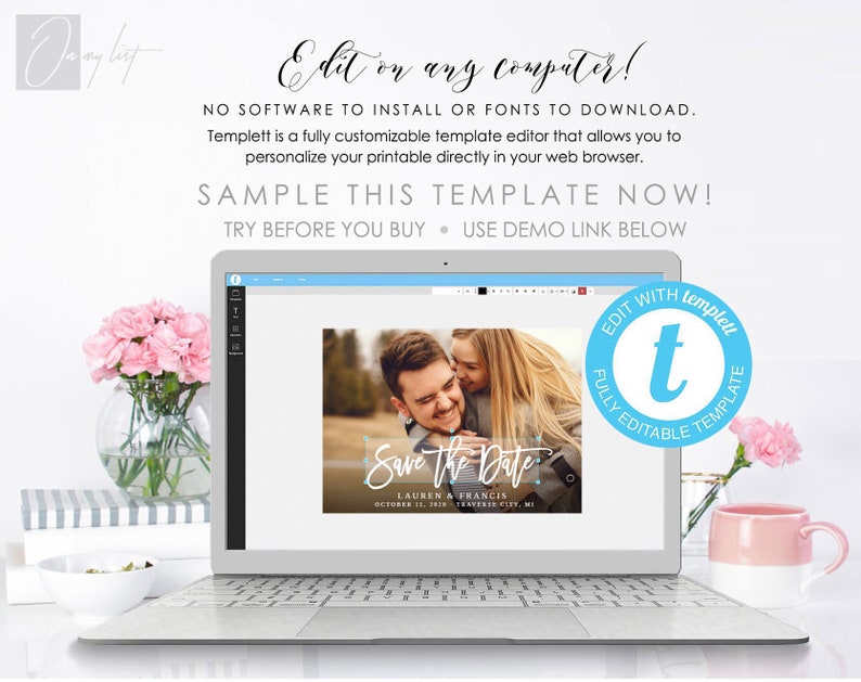 Electronic Printable Save the Date invitation with photo, 100% Editable Two sizes 4x6 & 5x7 1080x1920 px INSTANT DOWNLOAD, TEMPLETT 44 image 6