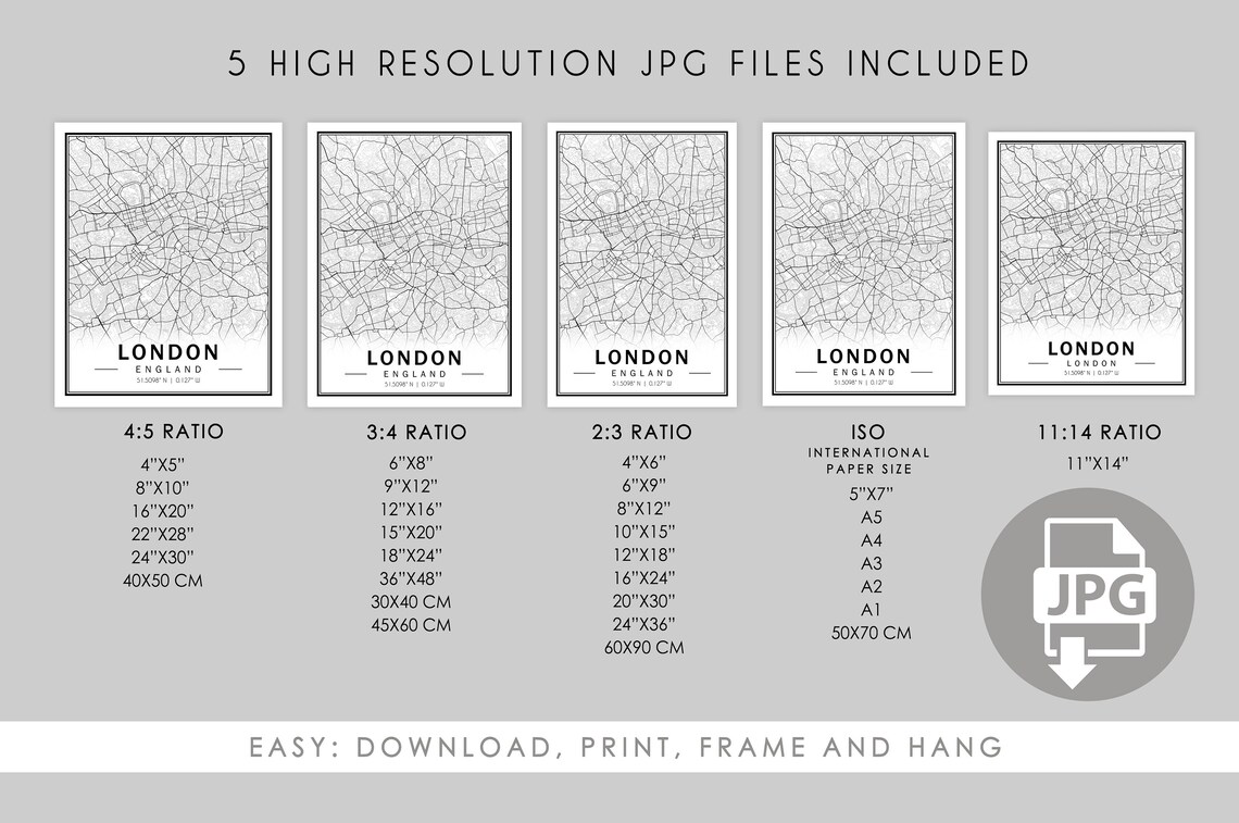 London City Map Print Black and White Map Poster London Map - Etsy