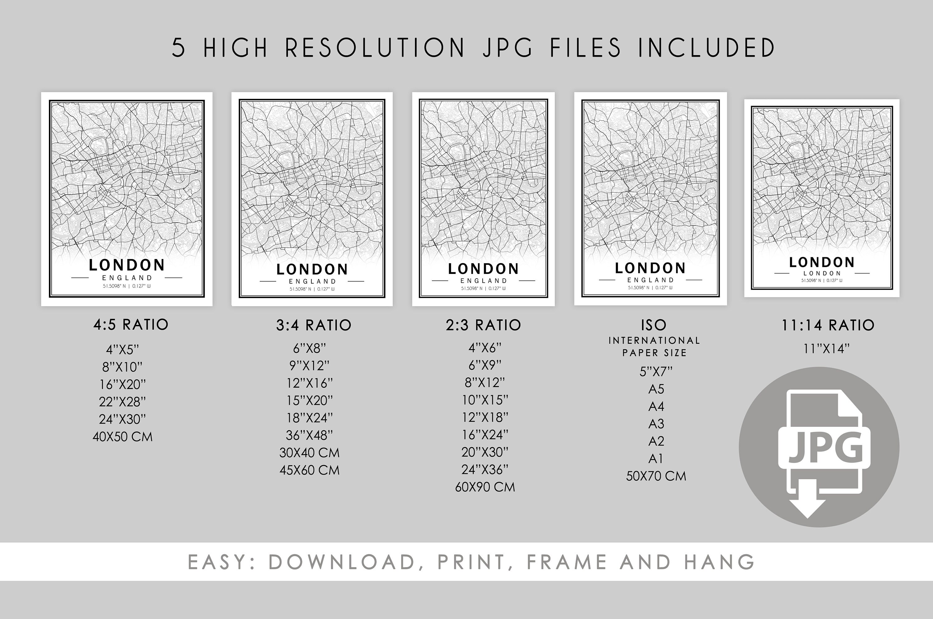 London City Map Print Black and White Map Poster London Map - Etsy