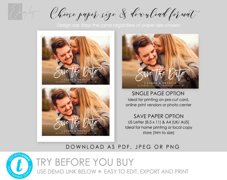 Electronic Printable Save the Date invitation with photo, 100% Editable Two sizes 4x6 & 5x7 1080x1920 px INSTANT DOWNLOAD, TEMPLETT 44 image 4