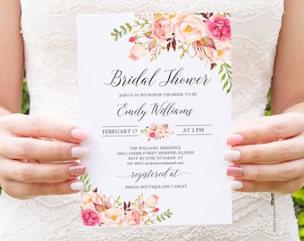 Floral BRIDAL SHOWER INVITATION template,Bridal Shower invite Couple Shower,Bridal Shower Printable invitation instant download templett 102
