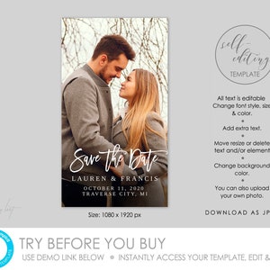 Electronic Printable Save the Date invitation with photo, 100% Editable Two sizes 4x6 & 5x7 1080x1920 px INSTANT DOWNLOAD, TEMPLETT 44 image 2