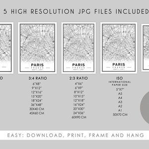 Paris City Map Printable, Black and White City Map Poster Download ...