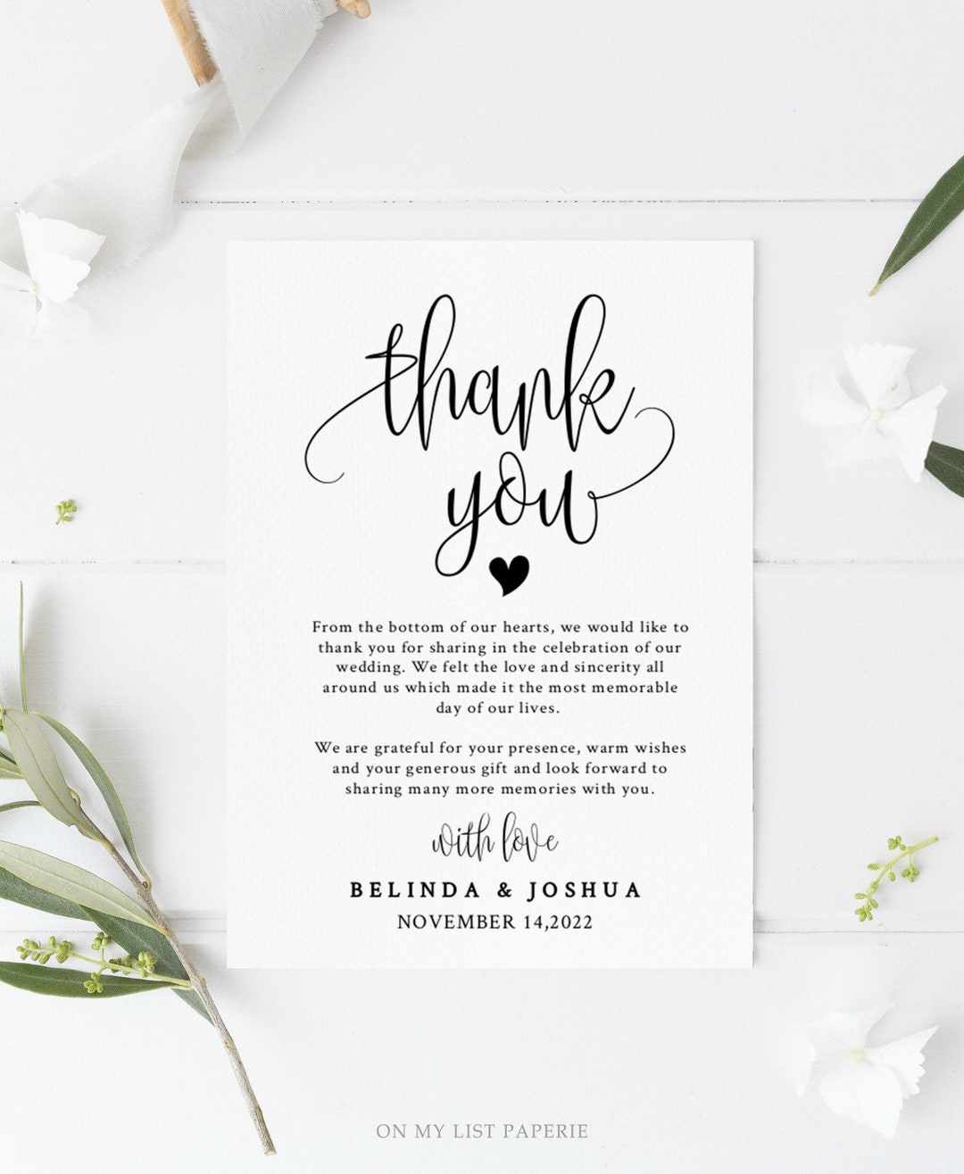 Thank You Card Template,thank You Note, Kraft Thank You Card Printable ...