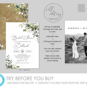 BRIDAL SHOWER invitation template, Greenery Bridal Shower invite template, Greenery bridal shower Templett instant download templett#50 image 2