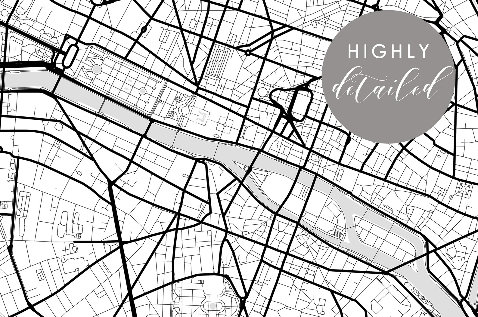 Paris City Map Printable Black and white city map poster | Etsy