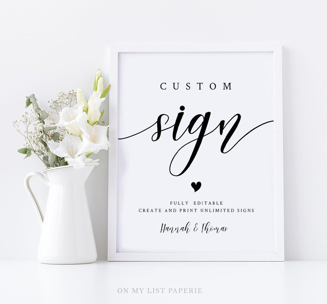 Printable CUSTOM SIGN TEMPLATE Wedding Sign Printable Editable Template ...