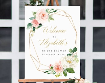 Welcome BRIDAL SHOWER SIGN template Bridal Shower welcome sign template Geometric bridal shower decorations instant download templett #103