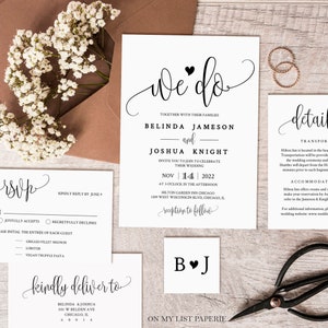 We Do Wedding invitation set, Editable Template, INSTANT DOWNLOAD, Boho, diy draft Vintage, TEMPLETT #25