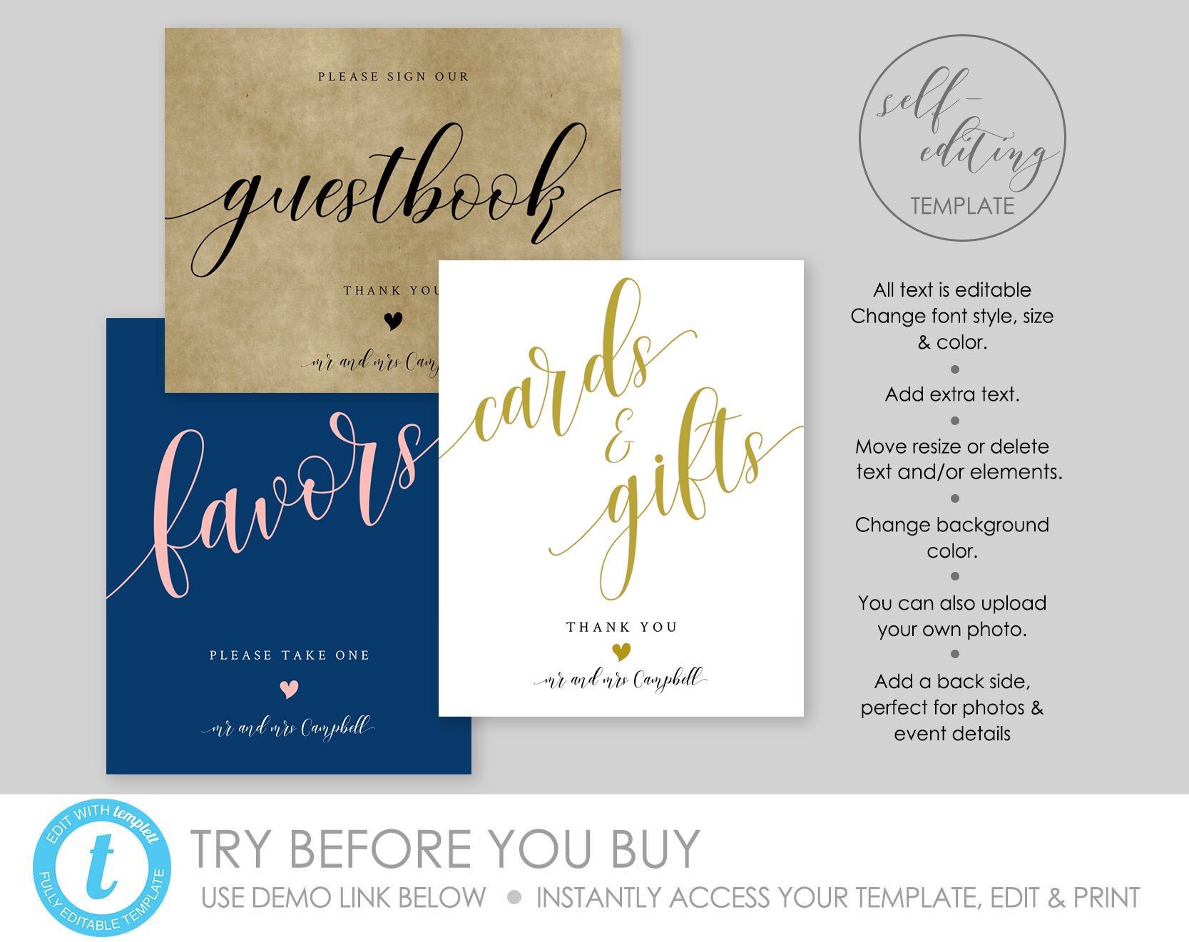 Printable CUSTOM SIGN TEMPLATE Wedding Sign Printable Editable | Etsy