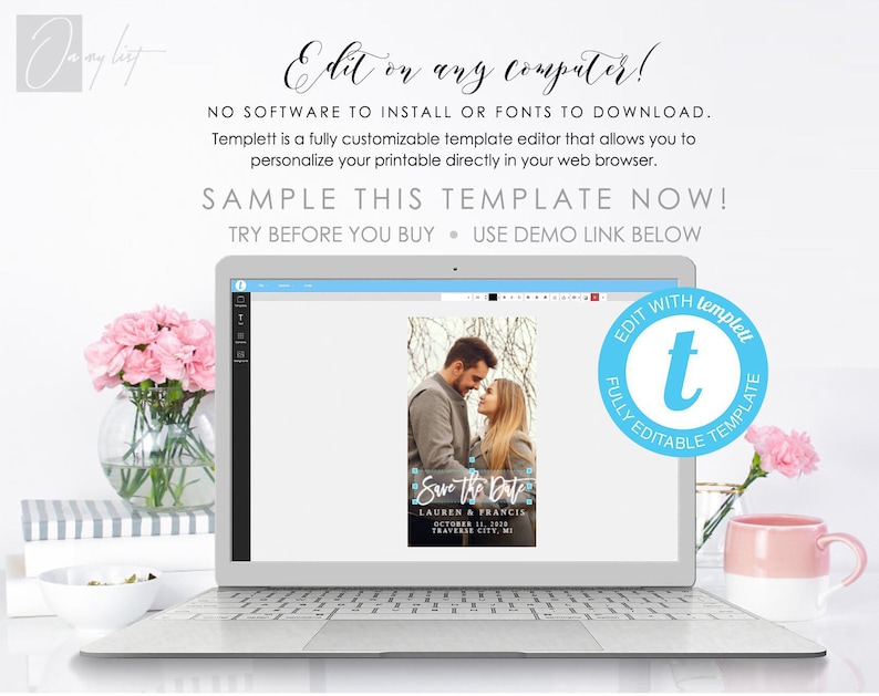 Electronic Printable Save the Date invitation with photo, 100% Editable Two sizes 4x6 & 5x7 1080x1920 px INSTANT DOWNLOAD, TEMPLETT 44 image 5