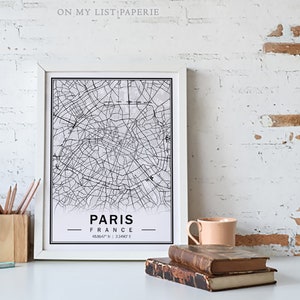Paris City Map Printable, Black and White City Map Poster Download ...