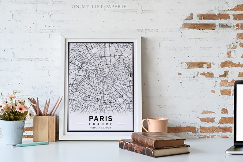 Paris City Map Printable Black and White City Map Poster | Etsy