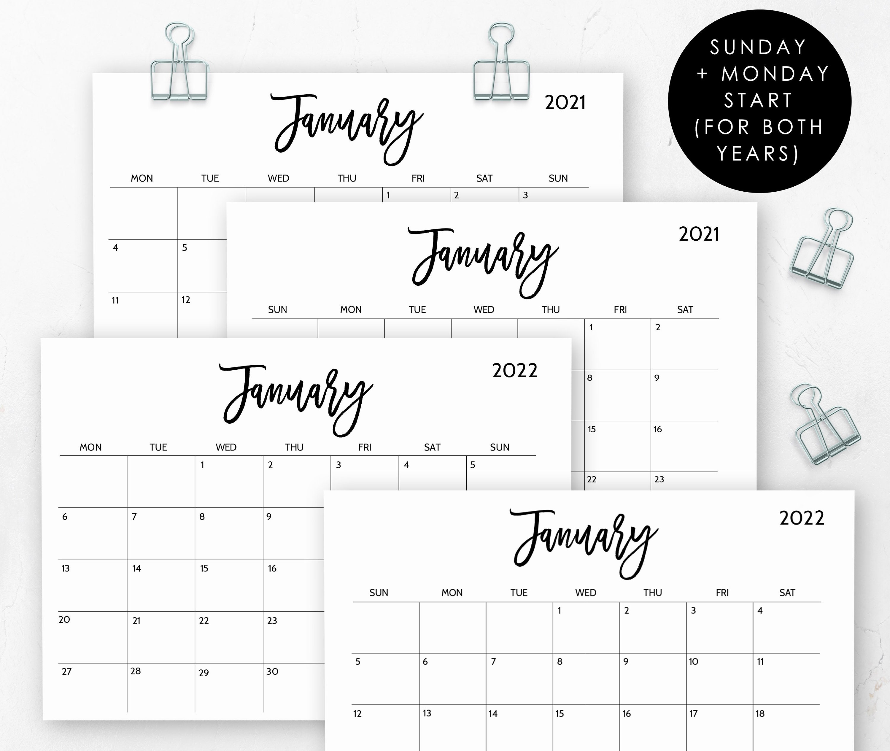 2021-printable-calendar-20212022-monthly-plannner-black-and-etsy