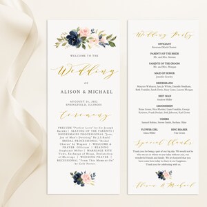 Navy Wedding Program Template, Elegant Printable Wedding Program ...