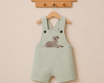 Handmade Boys Romper with Embroidered Labrador  Baby Boy Outfit  Dog Lover Baby Gift