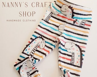 Baby clothes. Handmade leggings. Handmade clothing. Toddler clothes. Unisex leggings. Dinosaur