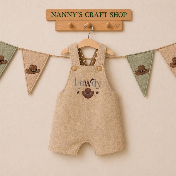 Embroidered Cowboy Overalls Romper: Baby Rodeo OutfitUS Duties Paid