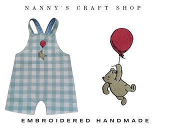 Classic Pooh Bear. Baby clothes. Baby outfit. Overalls. Plaid. Summer boys. Birthday outfit. Short romper. Gingham
