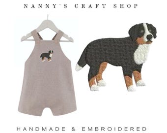 Bernese mountain dog. Baby dog outfit. Dog baby items. Custom romper. Baby gift. Baby shower. Dog embroidered boys overalls