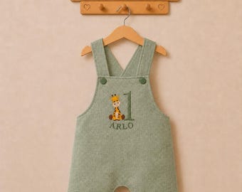 Boys 1st birthday outfit. Wild one birthday. Safari birthday overalls. Boys personalised romper. Giraffe