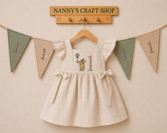 First Birthday Dress. Baby girl Birthday dress. Winnie the Pooh Dress.  Photo shoot. Girls cake smash dress. US Duties Paid