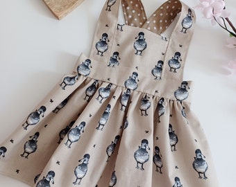 Baby clothes. LAST ONE! Handmade Delilah Duck Pinafore Dress. Handmade baby. Baby dress. Baby girl clothes. Duck print clothes. Photo shoot