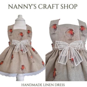 Baby girl clothes. Robin print dress. Baby gift. Girls linen dress