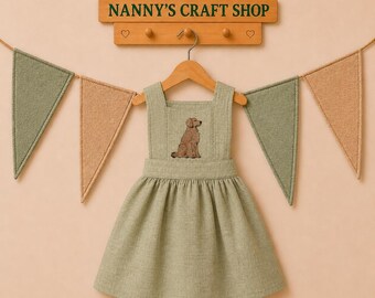 Baby girl clothes. Baby dog outfit. Baby girl Golden Retriever.  Baby gift. Baby shower. Girls embroidered dress. US Duties Paid